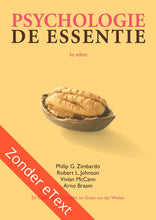 thumbnail: Omslag van "Psychologie, de essentie, 5e editie" door Zimbardo, Johnson, McCann en anderen, met daarop een walnoot tegen een gele achtergrond. Over het omslag loopt een rode banner met de tekst "Zonder eText".