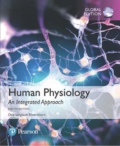 Omslag van "Human Physiology: An Integrated Approach, 8th Edition" door Dee Unglaub Silverthorn, met daarop een 3D beeld van een groep lichtgevende cellen.