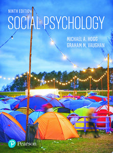 Omslag van "Social Psychology, 9th Edition" door Hogg en Vaughan, met daarop een festivalcamping vol kleurrijke tentjes.