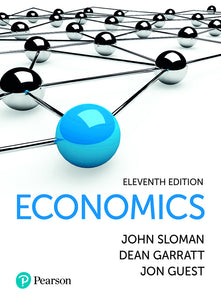 Omslag van "Economics, 11th edition" door Sloman, Garratt en Guest, met daarop een netwek van zilveren knikkers, de voorste blauw, verbonden door metalen staven.