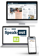 Een computerscherm, laptop en telefoon die alle drie screenshots tonen van de Speakout-website.