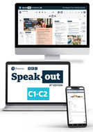 Een computerscherm, laptop en telefoon die alle drie screenshots tonen van de Speakout-website.