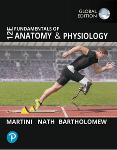 Omslag van " Fundamentals of Anatomy and Physiology, 12th edition" van Martini, Nath en Bartholomew met daarop een hardloper met een onderbeenprothese in volle sprint.