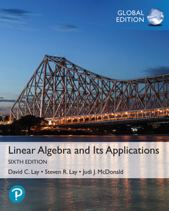 Omslag van "Linear Algebra 6th edition" door Lay, Lay en Mcdonald, met daarop een uit metalen balken opgebouwde grote verkeersbrug.