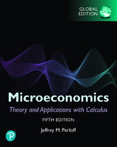 Omslag van "Microeconomics: Theory and Applications with Calculus, Global 5th Edition" van Jeffrey Perloff, met daarop een abstracte blauw-groene golf tegen een zwarte achtergrond.